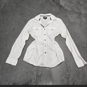 Rock & Republic White Text-Trim Shirt Label Detail